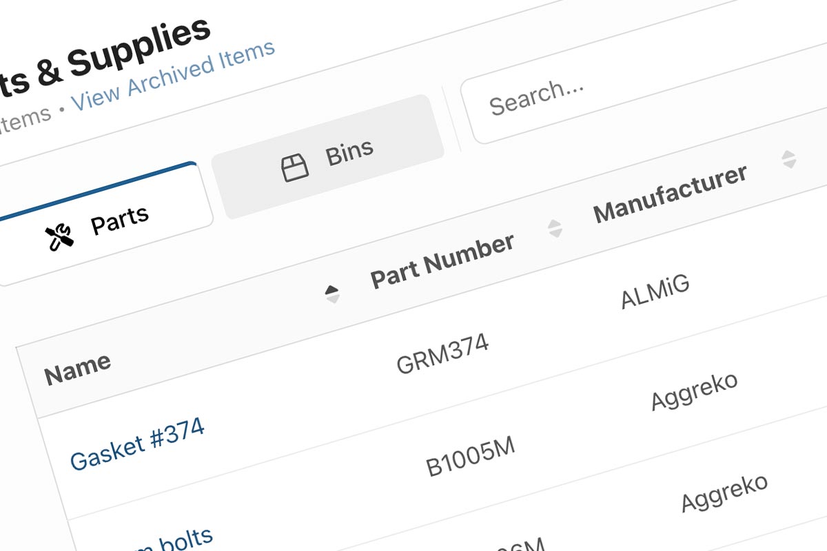 Parts & Supplies Screenshot
